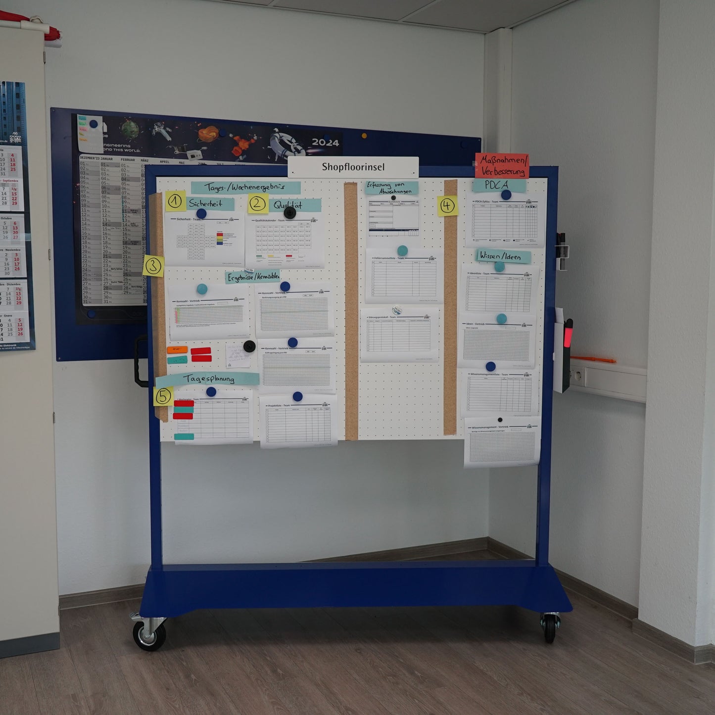 Die Shopfloortafel von apra lean dient zur Visualisierung von Lean-Kennzahlen oder als allgemeine Informationstafel.