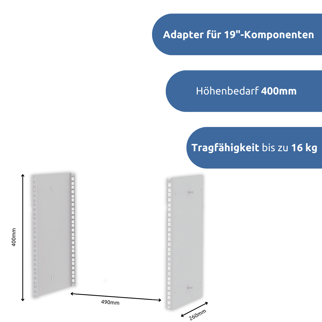apra-lean Adapter für 19"-Komponenten: Mit einem Höhenbedarf von 400mm