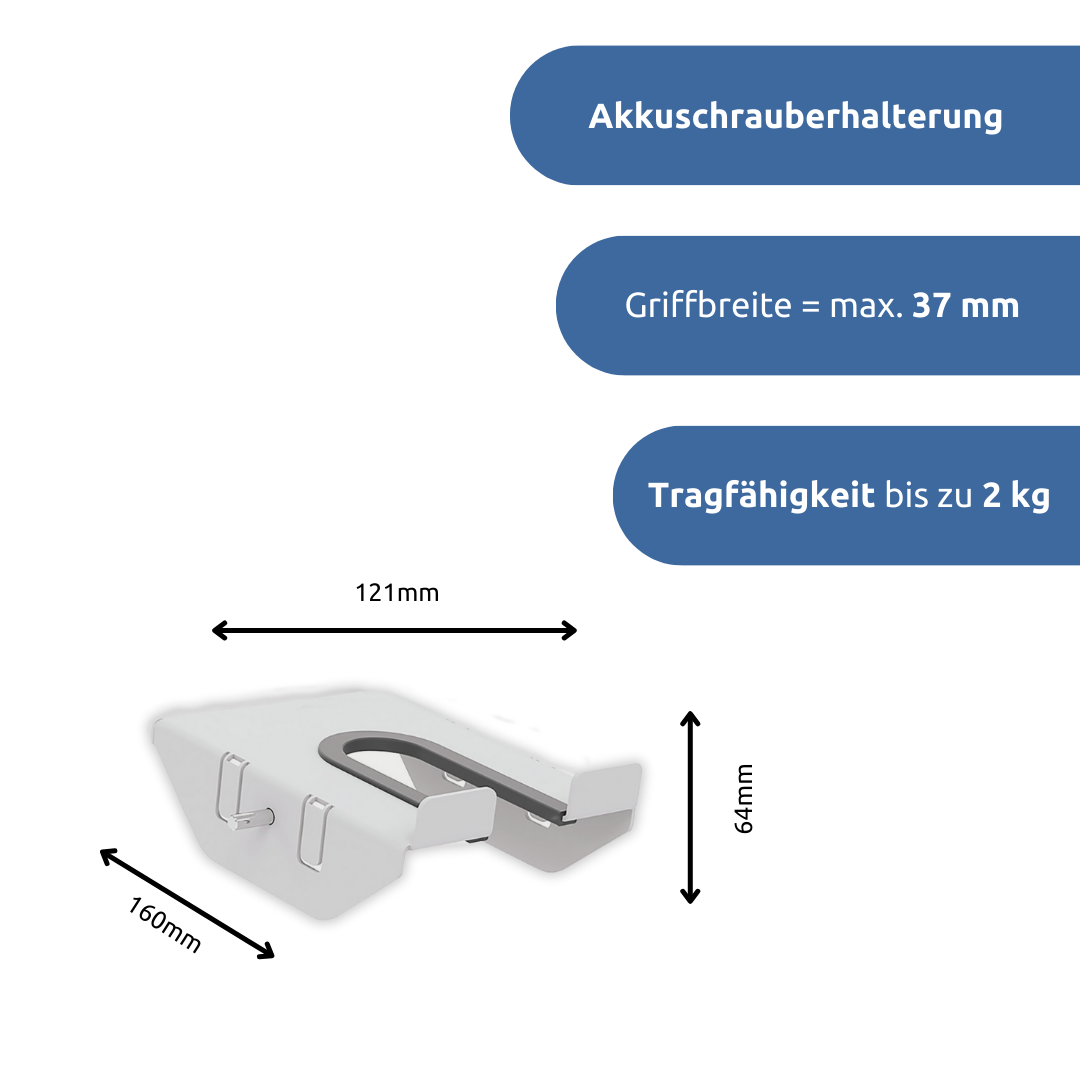 apra-lean Akkuschrauberhalterung:  Mit einer Griffbreite von max. 37mm