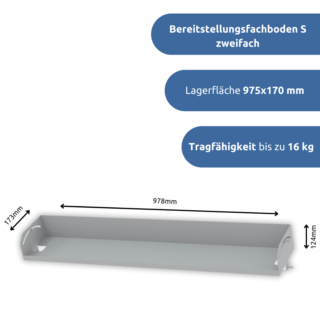 apra-lean Bereitstellungsfachboden S zweifach: Mit einer Lagerfläche von 975 x 170 mm
