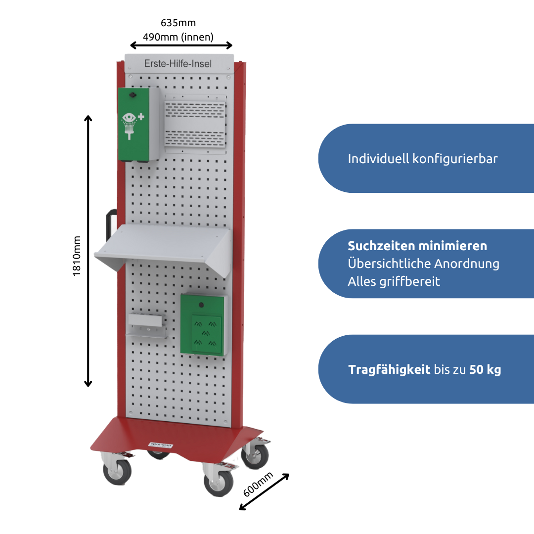 apra-lean Erste Hilfe Insel: Individuell konfigurierbar, Suchzeiten minimieren Übersichtliche Anordnung
Alles griffbereit