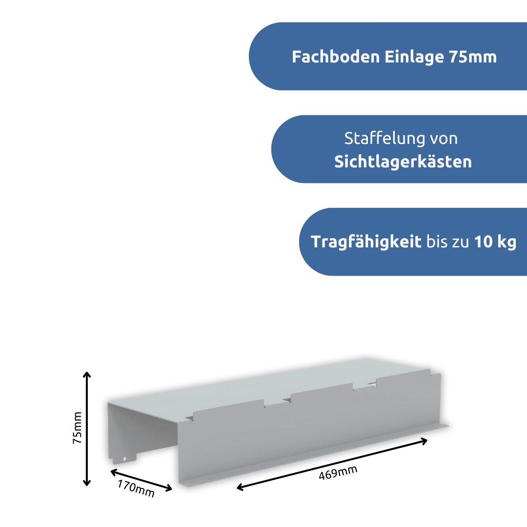 apra-lean Fachboden Einlage 75mm bietet die Möglichkeit Sichtlagerkästen zu staffeln