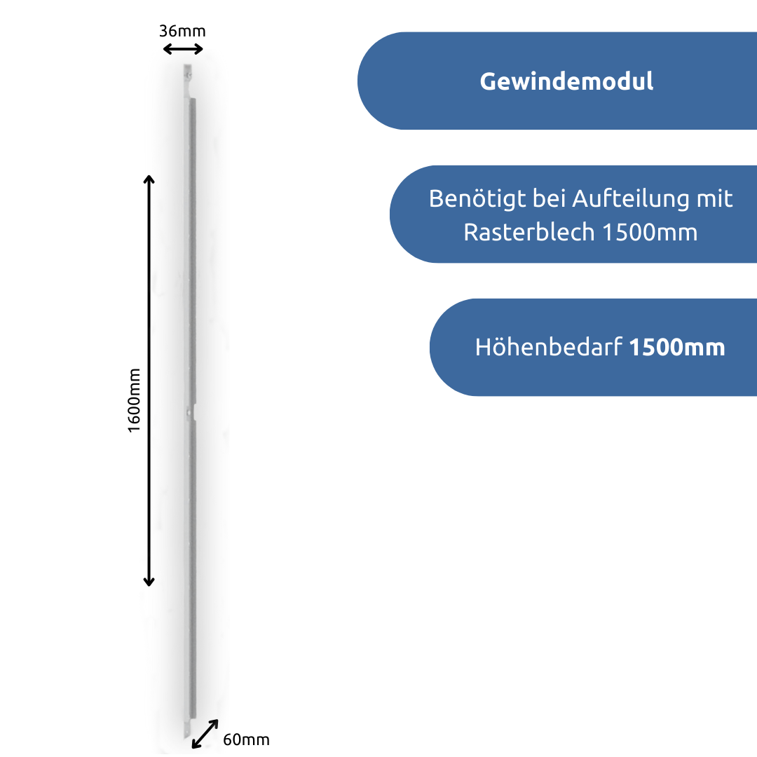 apra-lean Gewindemodul: wird benöigt bei einer Aufteilung mit einem Rasterblech 1500mm