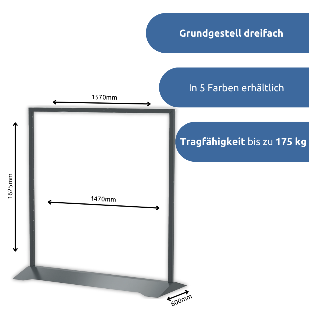 apra-lean Grundgestell dreifach: erhältlich in fünf verschiedenen Farben, blau, anthrazit, rot, grün, gelb.