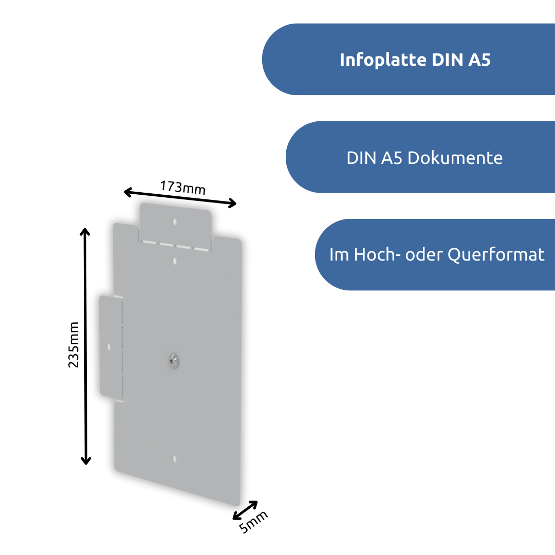 apra-lean Infoplatte DIN A5: für DIN A5 Dokumente kann sowohl im Hoch.- als auch im Querformat genutzt werden.