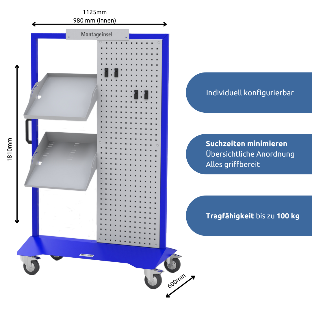 5s apra-lean Montageinsel zweifach: Individuell konfigurierbar, Suchzeiten minimieren
Übersichtliche Anordnung
Alles griffbereit