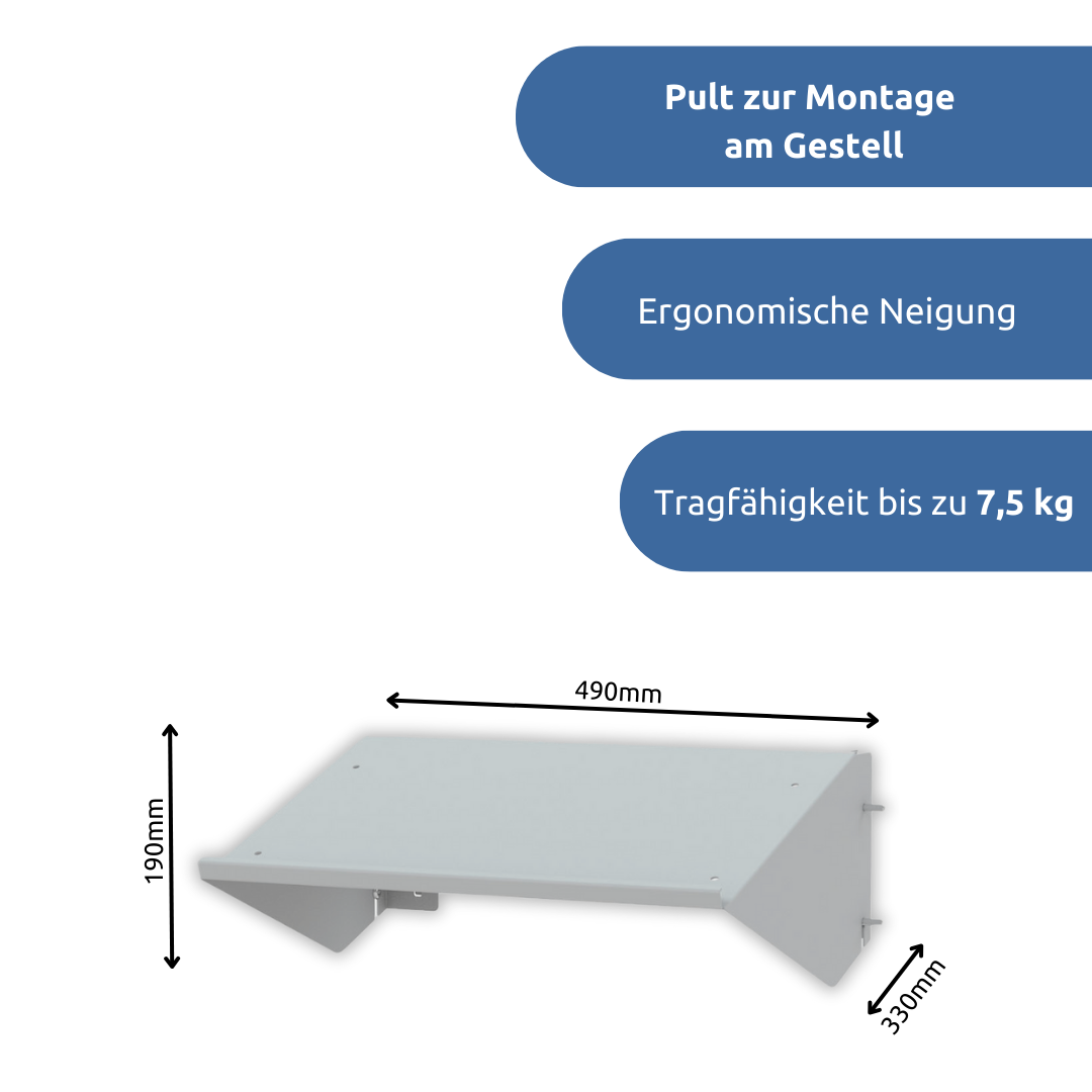 apra-lean Pult zur Montage am Gestell: das Pult enthält eine ergonomische Neigung und erleichtert den Arbeitsalltag.