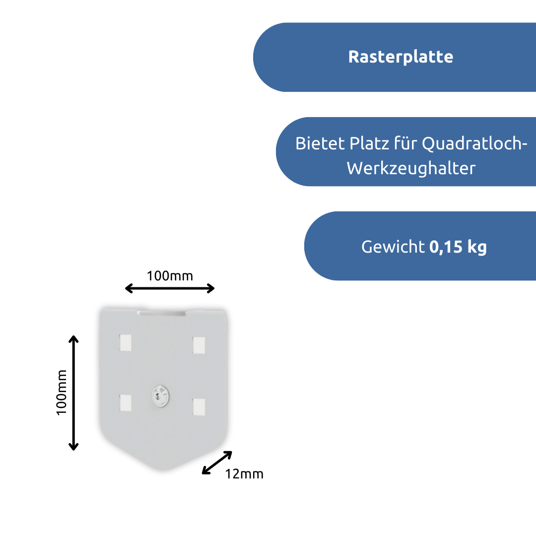 apra-lean Rasterplatte: zur seitlichen Befestigung am Gestell und bietet Platz für Quadratloch-Werkzeughalter.