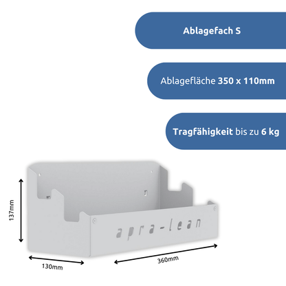 apra-lean Ablagefach L: Mit einer Ablagefläche von 350 x 110mm