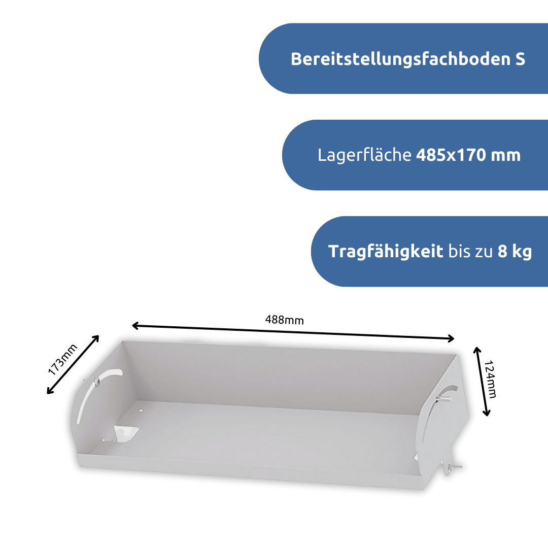 apra-lean Bereitstellungsfachboden S: Mit einer Lagerfläche von 485 x 170 mm.