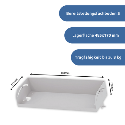 apra-lean Bereitstellungsfachboden S: Mit einer Lagerfläche von 485 x 170 mm.