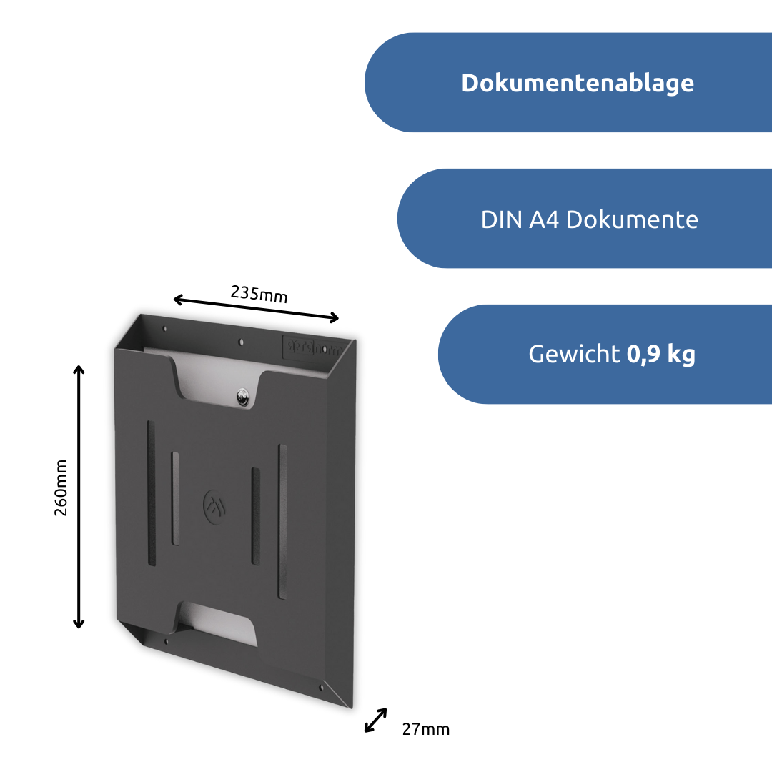 apra-lean Dokumentenablage zur Montage am Gestell, bietet Platz für DIN A4 Dokumente