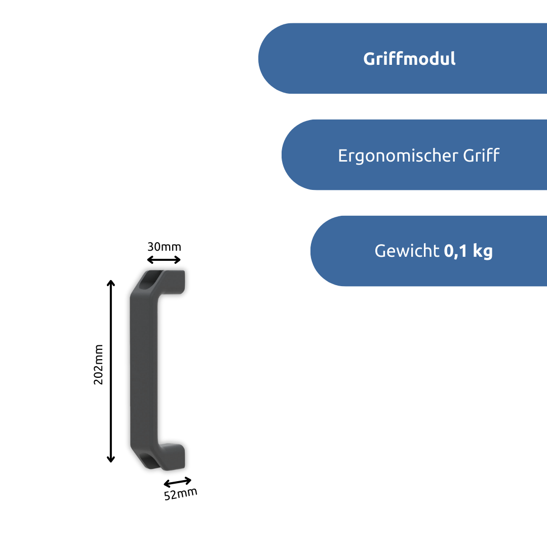 apra-lean Griffmodul: bietet einen ergonomischen Griff um die Insel problemlos von einem zum anderen Ort zu verschieben.