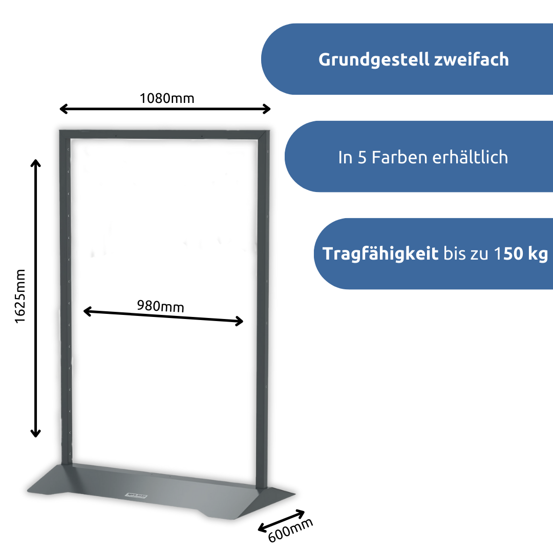 apra-lean Grundgestell zweifach: erhältlich in fünf verschiedenen Farben, blau, anthrazit, rot, grün, gelb.