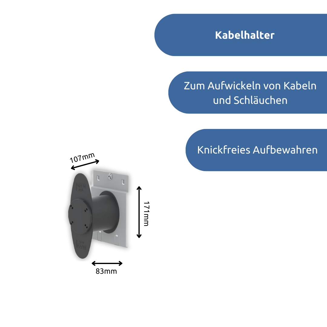 apra-lean Kabelhalter: zum Aufwickeln von Kabeln und Schläuchen. Ermöglicht ein knickfreies Aufbewahren